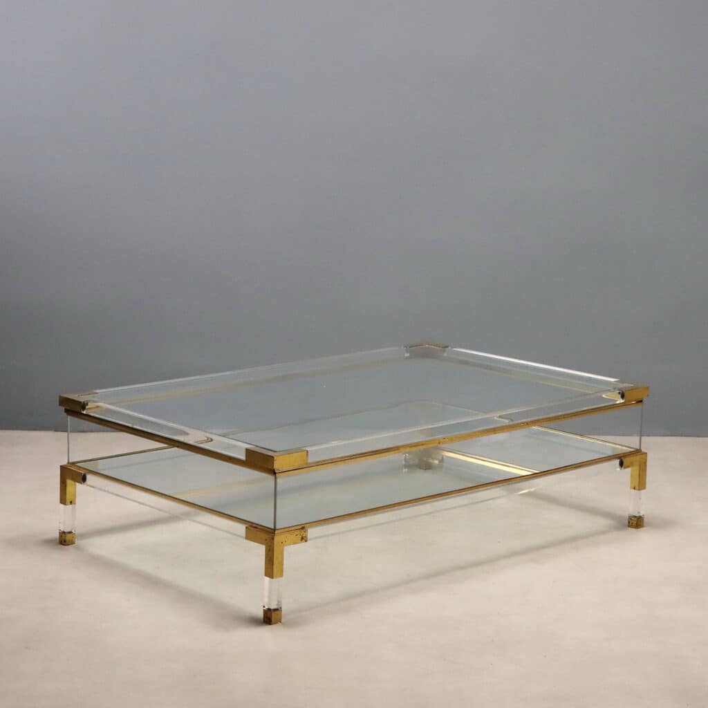 Tavolino in plexiglass e ottone anni '80