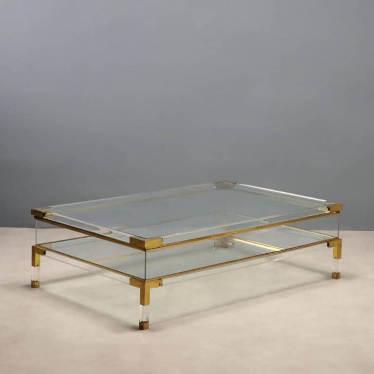 Tavolino in plexiglass e ottone anni '80